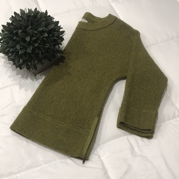 LOFT Sweaters - Sage Green LOFT Wool Honeycomb Zipper Sweater
